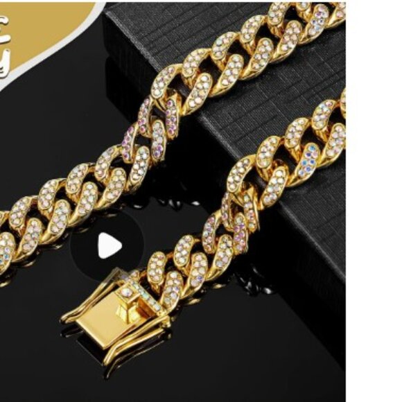 💥Miami Ice Cuban Chain 16" gold necklace with crystals - Picture 3 of 5